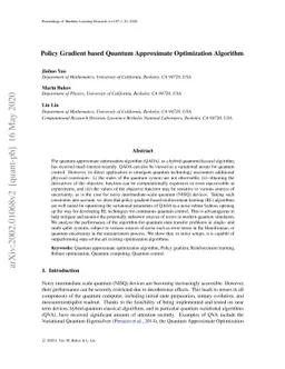 Policy Gradient based Quantum Approximate Optimization Algorithm