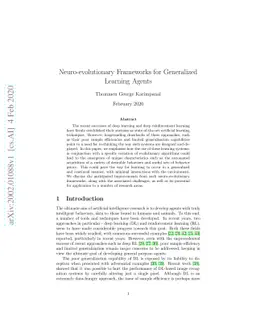 Neuro-evolutionary Frameworks for Generalized Learning Agents