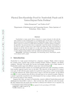 Physical Zero-Knowledge Proof for Numberlink Puzzle and $k$
  Vertex-Disjoint Paths Problem