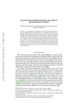Decentralized Observer Design for Virtual Decomposition Control