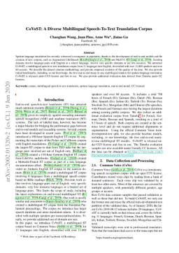 CoVoST: A Diverse Multilingual Speech-To-Text Translation Corpus