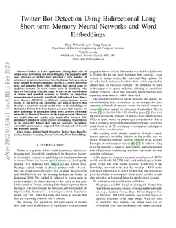 Twitter Bot Detection Using Bidirectional Long Short-term Memory Neural
  Networks and Word Embeddings