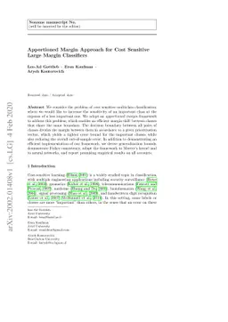 Apportioned Margin Approach for Cost Sensitive Large Margin Classifiers