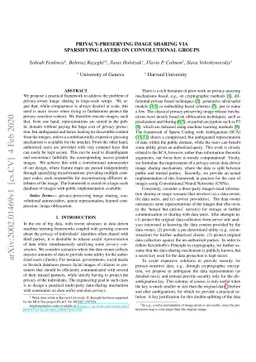 Privacy-Preserving Image Sharing via Sparsifying Layers on Convolutional
  Groups