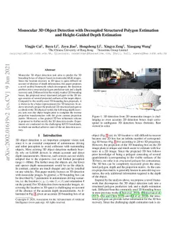 Monocular 3D Object Detection with Decoupled Structured Polygon
  Estimation and Height-Guided Depth Estimation