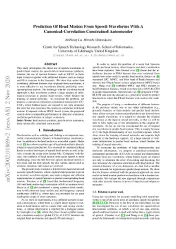 Prediction of head motion from speech waveforms with a
  canonical-correlation-constrained autoencoder