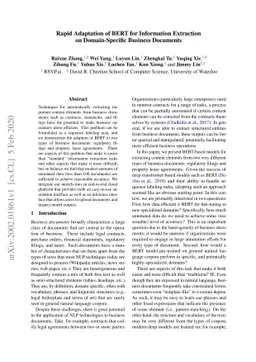 Rapid Adaptation of BERT for Information Extraction on Domain-Specific
  Business Documents