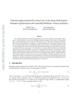 Function approximation by neural nets in the mean-field regime: Entropic
  regularization and controlled McKean-Vlasov dynamics