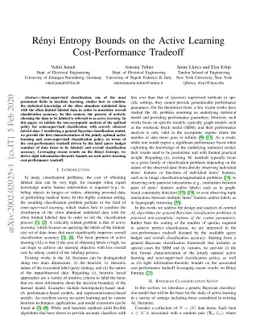 Rényi Entropy Bounds on the Active Learning Cost-Performance
  Tradeoff