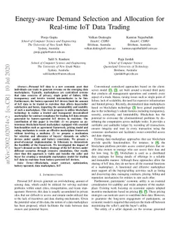 Energy-aware Demand Selection and Allocation for Real-time IoT Data
  Trading