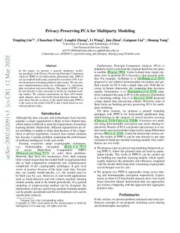 Privacy Preserving PCA for Multiparty Modeling