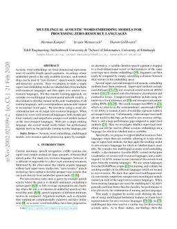 Multilingual acoustic word embedding models for processing zero-resource
  languages