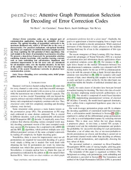 perm2vec: Graph Permutation Selection for Decoding of Error Correction
  Codes using Self-Attention