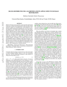 Block Distributed Majorize-Minimize Memory Gradient Algorithm and its
  application to 3D image restoration