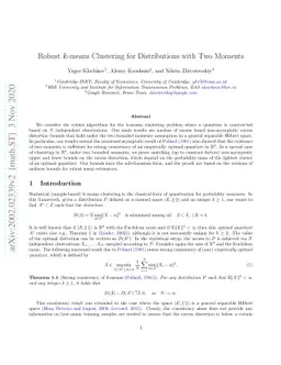 Robust $k$-means Clustering for Distributions with Two Moments