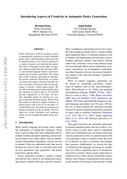 Introducing Aspects of Creativity in Automatic Poetry Generation