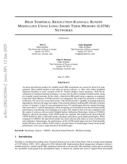 High Temporal Resolution Rainfall Runoff Modelling Using
  Long-Short-Term-Memory (LSTM) Networks