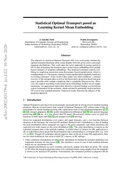 Statistical Optimal Transport posed as Learning Kernel Embedding