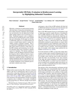 Interpretable Off-Policy Evaluation in Reinforcement Learning by
  Highlighting Influential Transitions