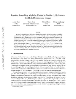 Random Smoothing Might be Unable to Certify $\ell_\infty$ Robustness for
  High-Dimensional Images