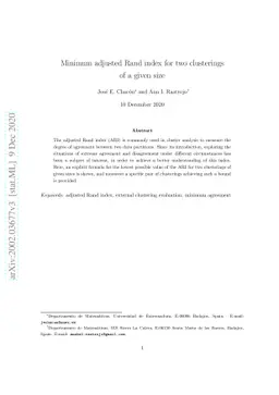Minimum adjusted Rand index for two clusterings of a given size