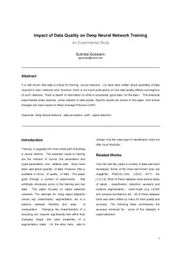 Impact of Data Quality on Deep Neural Network Training