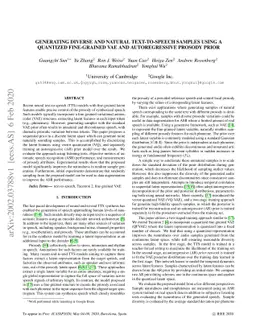 Generating diverse and natural text-to-speech samples using a quantized
  fine-grained VAE and auto-regressive prosody prior
