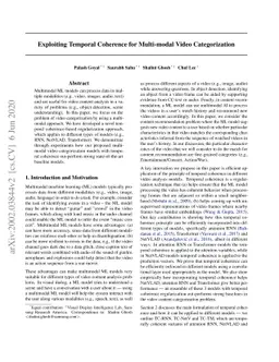 Exploiting Temporal Coherence for Multi-modal Video Categorization