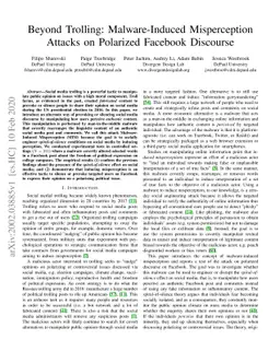 Beyond Trolling: Malware-Induced Misperception Attacks on Polarized
  Facebook Discourse