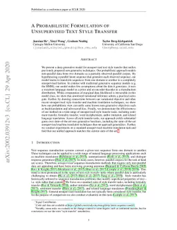 A Probabilistic Formulation of Unsupervised Text Style Transfer