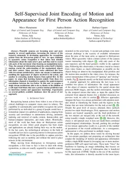 Self-Supervised Joint Encoding of Motion and Appearance for First Person
  Action Recognition