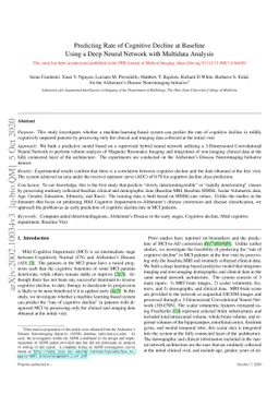 Predicting Rate of Cognitive Decline at Baseline Using a Deep Neural
  Network with Multidata Analysis