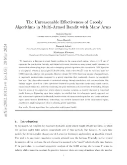 The Unreasonable Effectiveness of Greedy Algorithms in Multi-Armed
  Bandit with Many Arms