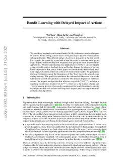 Bandit Learning with Delayed Impact of Actions