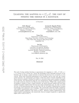 Learning the mapping $\mathbf{x}\mapsto \sum_{i=1}^d x_i^2$: the cost of
  finding the needle in a haystack