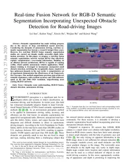 Real-time Fusion Network for RGB-D Semantic Segmentation Incorporating
  Unexpected Obstacle Detection for Road-driving Images
