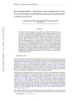 Backpropamine: training self-modifying neural networks with
  differentiable neuromodulated plasticity