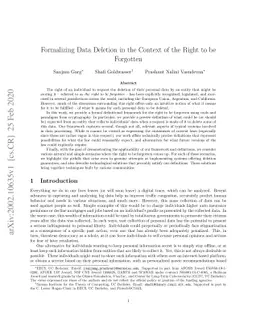 Formalizing Data Deletion in the Context of the Right to be Forgotten