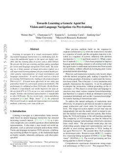 Towards Learning a Generic Agent for Vision-and-Language Navigation via
  Pre-training