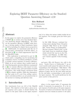 Exploring BERT Parameter Efficiency on the Stanford Question Answering
  Dataset v2.0