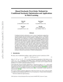 Biased Stochastic First-Order Methods for Conditional Stochastic
  Optimization and Applications in Meta Learning