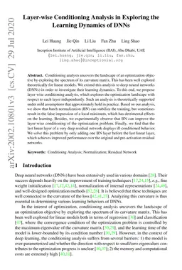 Layer-wise Conditioning Analysis in Exploring the Learning Dynamics of
  DNNs