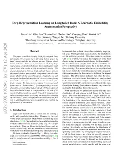 Deep Representation Learning on Long-tailed Data: A Learnable Embedding
  Augmentation Perspective