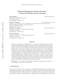Reward Shaping for Human Learning via Inverse Reinforcement Learning