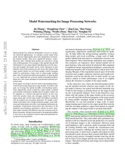 Model Watermarking for Image Processing Networks