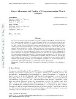 Convex Geometry and Duality of Over-parameterized Neural Networks