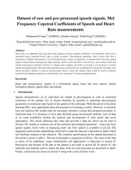 Dataset of raw and pre-processed speech signals, Mel Frequency Cepstral
  Coefficients of Speech and Heart Rate measurements