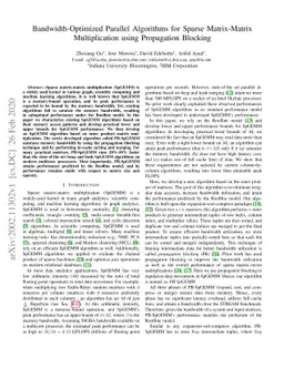 Bandwidth-Optimized Parallel Algorithms for Sparse Matrix-Matrix
  Multiplication using Propagation Blocking