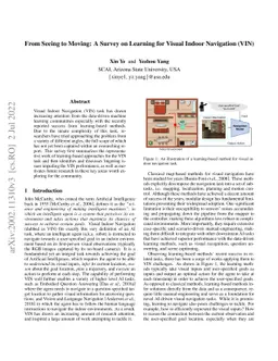From Seeing to Moving: A Survey on Learning for Visual Indoor Navigation
  (VIN)