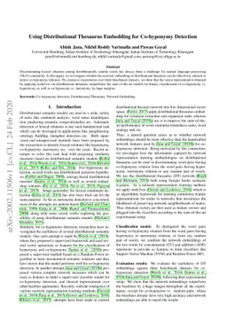 Using Distributional Thesaurus Embedding for Co-hyponymy Detection
